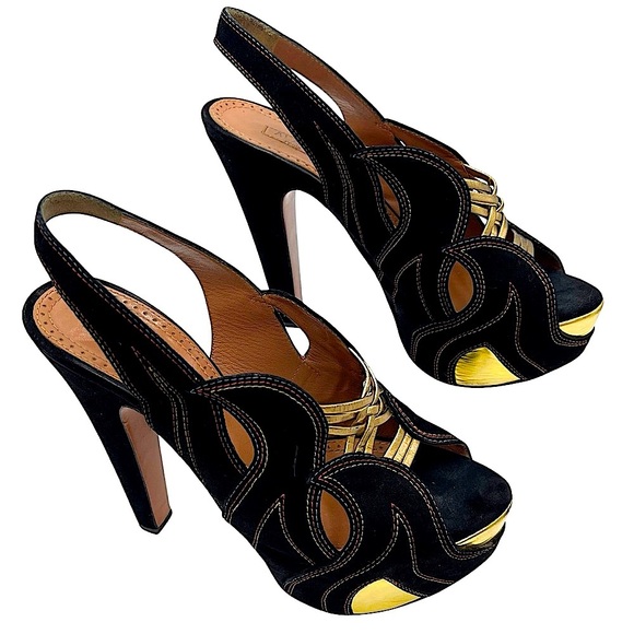 Alaïa Black Suede & Gold Flames Sky High Slingback Pumps W/Colored Stitching 8.5 - Picture 8 of 16